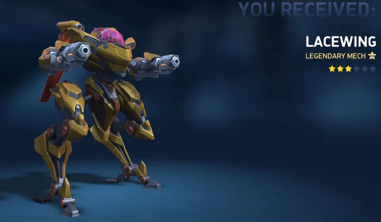 GRASSHOPPER unlocks the three-star Legendary Mech Lacewing in this playthrough.