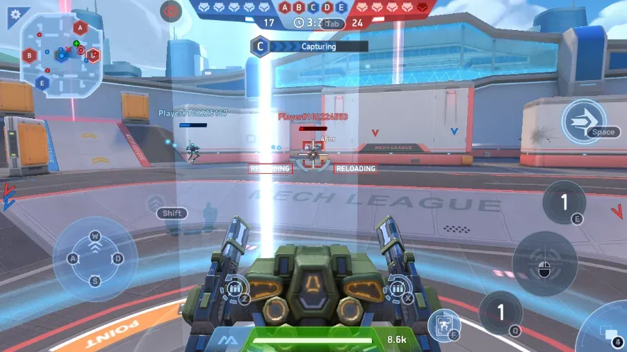 Lacewing holds a control point while the Javelin Racks reload during the recorded match.