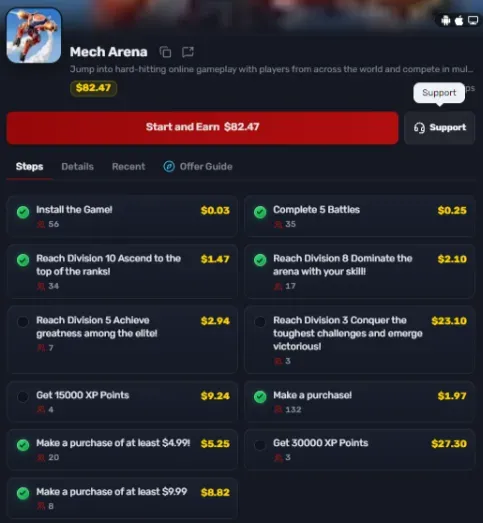 This example task list includes division, XP and purchase rewards. Your own offer determines eligibility, deadlines and payouts.